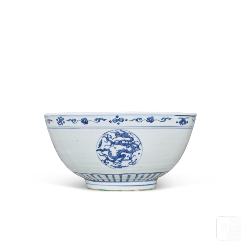 明末 青花團龍紋大盌
